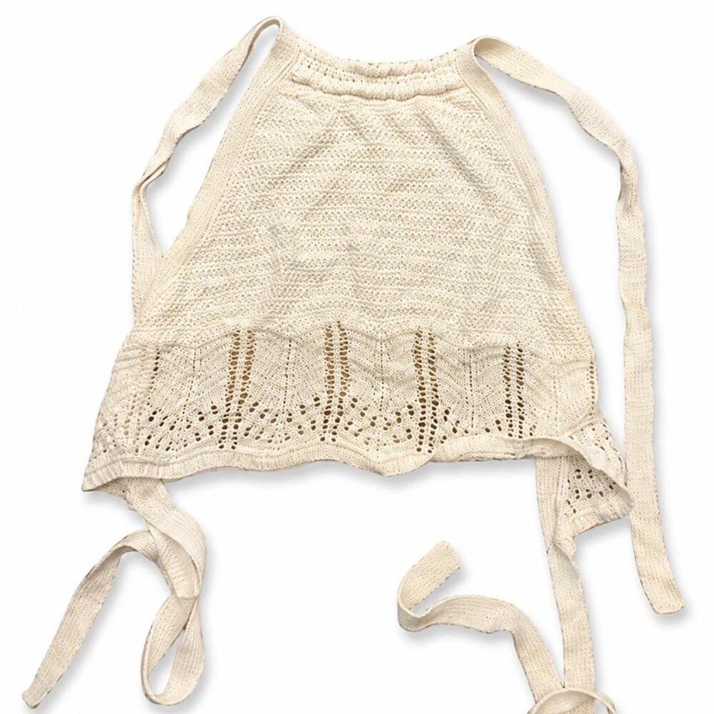 Princess Polly cream crochet halter top with tie back